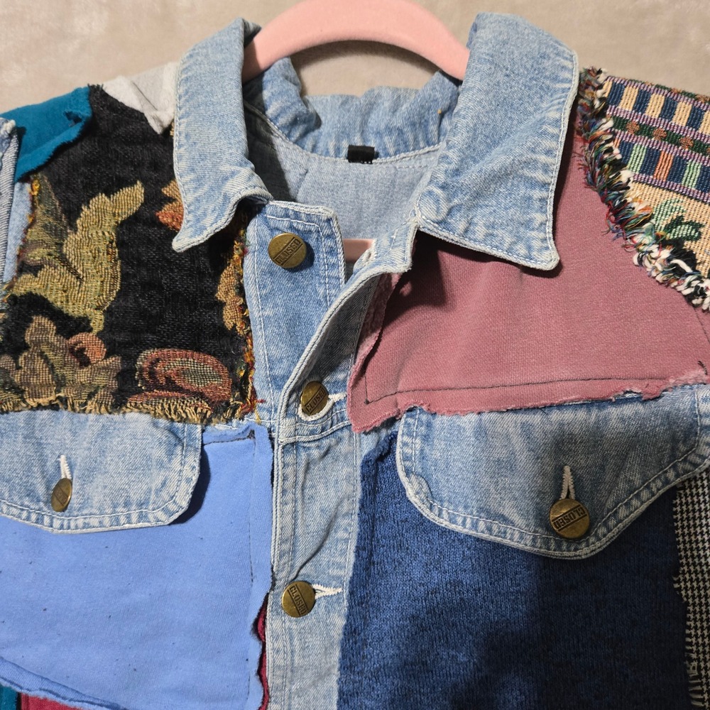 Vintage Style Handmade Patchwork Denim Vest OFAK M‎ Colorful Boho  Y2kJacket - Picture 7 of 9
